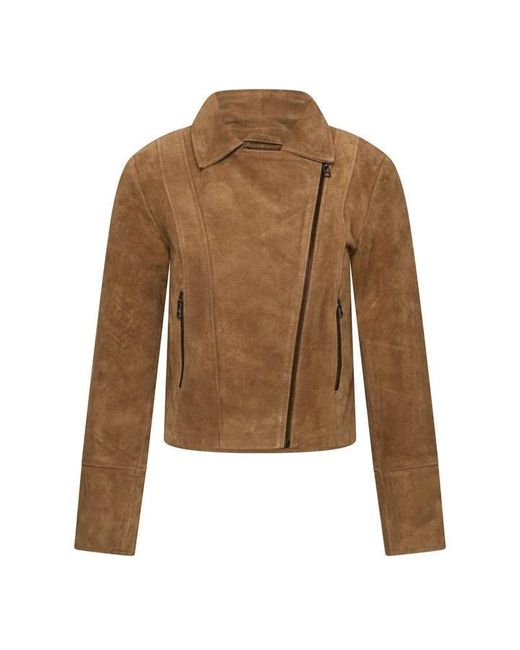 Elle Brown Bonnie Suede Biker Jacket