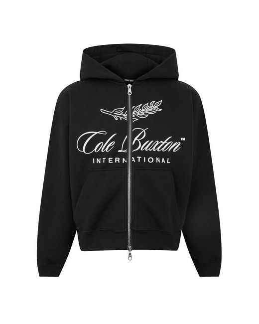 Cole Buxton Black Logo Cotton International Zipped Hoodie for men