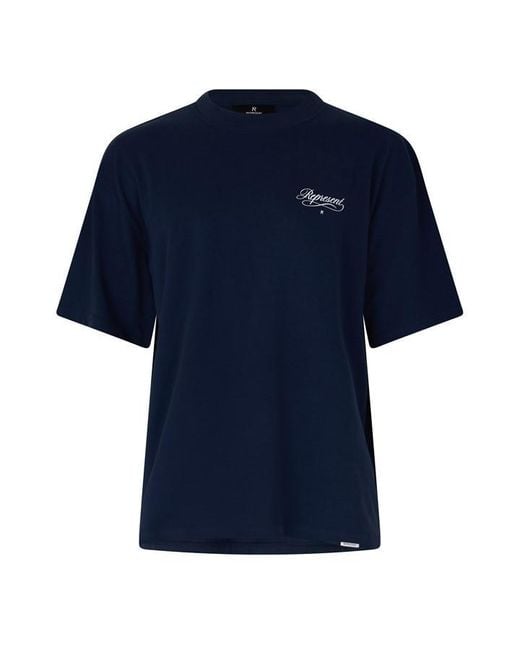 Represent Blue Script R Oversized T-Shirt for men