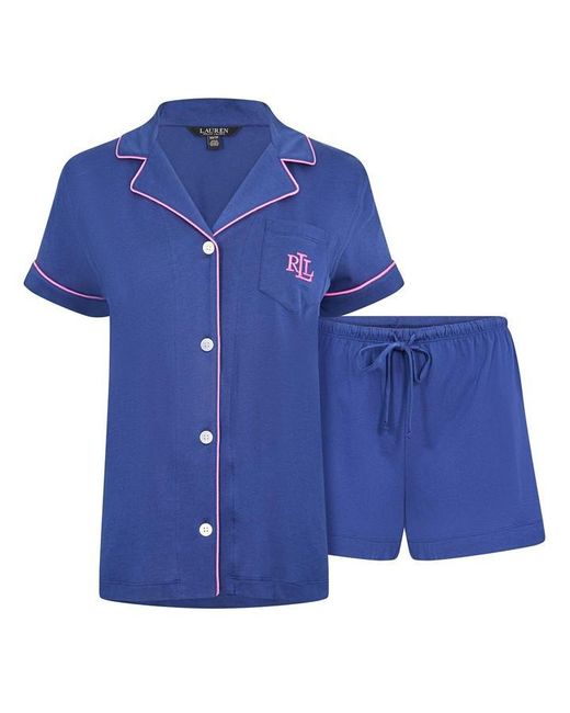 Ralph Lauren Blue Notch Collar Short Sleeve Pyjama Set