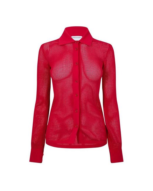 Bottega Veneta Red Geometric Pattern Cardigan