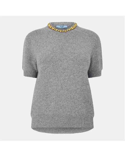 Prada Gray Embellished Knitted Top