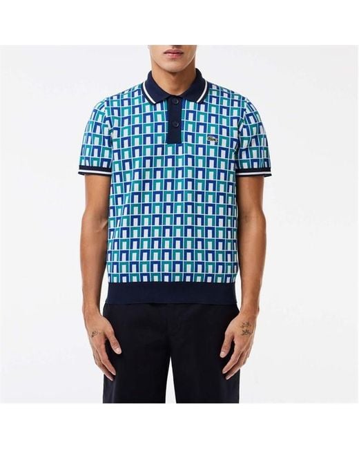 Lacoste Blue Graphic Motif Cotton Polo Sweater for men