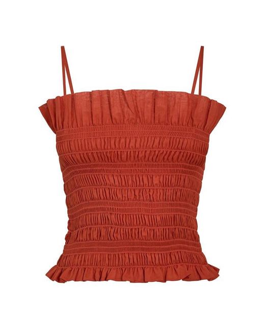 ANDAMANE Red Suri Smock Tube Bandeau Top