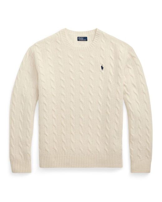 Polo Ralph Lauren White Cable Crew Neck Jumper