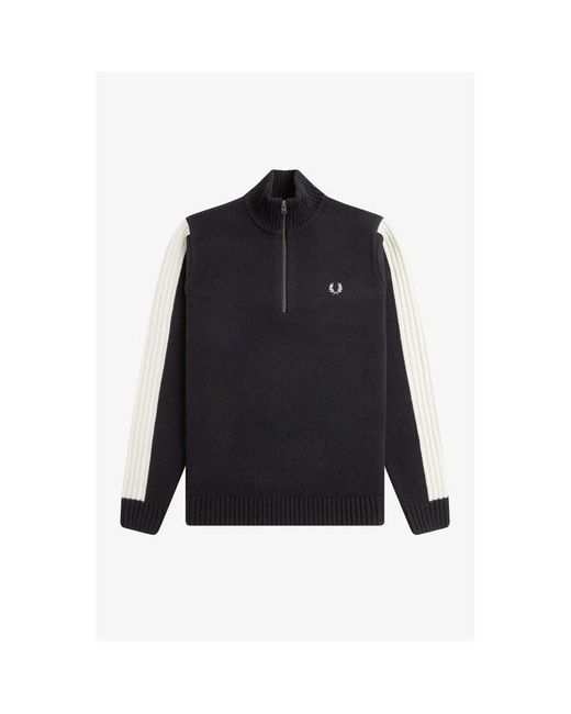 Fred Perry Black Knitted Half Zip Crew Neck Jumper for men