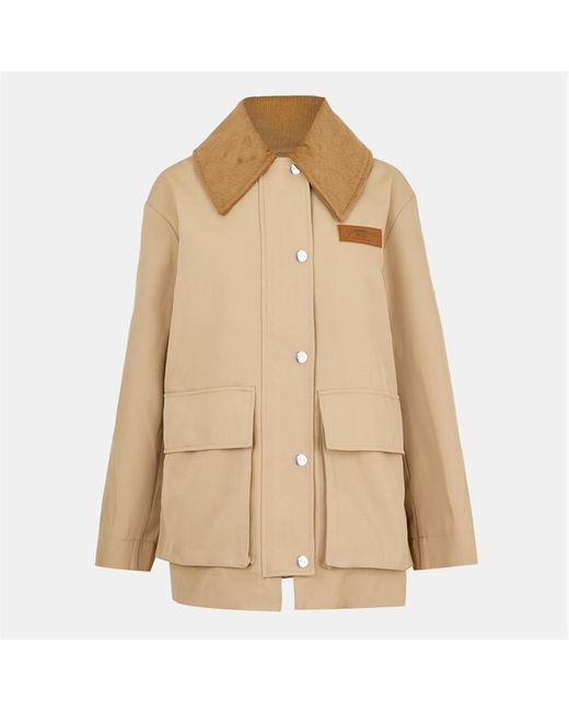Ganni Natural Camel Twill Midi Long Sleeve Button Field Jacket