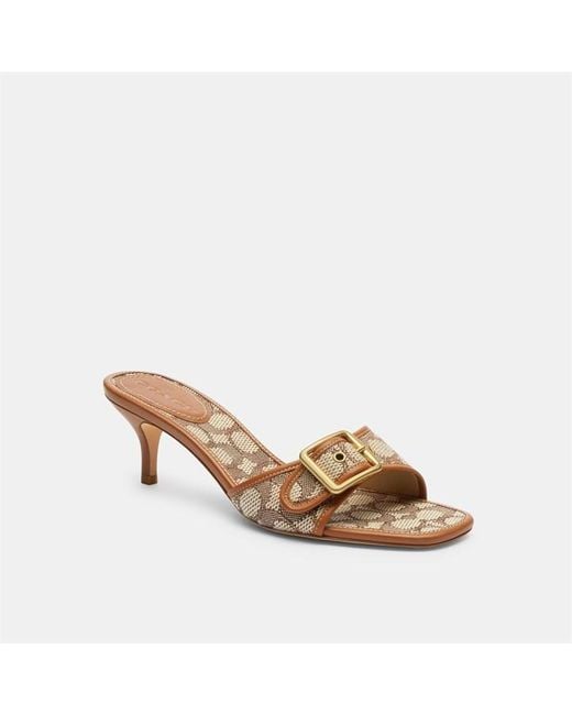 COACH Brown Margot Sandal In Signature Textile Jacquard