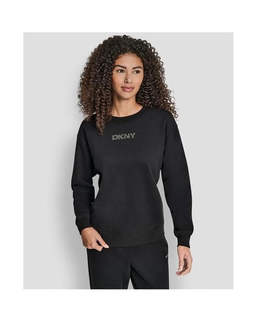 DKNY Black Cotton Logo Crew Sweatshirt