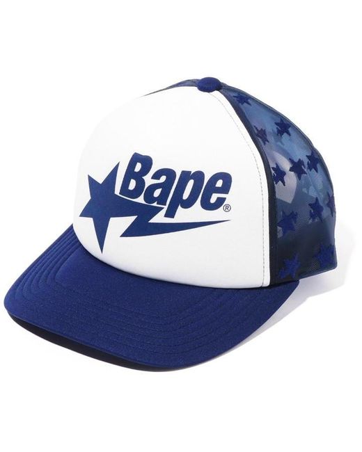 A Bathing Ape Blue All-Over Star Mesh Trucker Cap for men