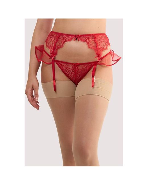 Playful Promises Red Monica Ribbon Slot Lace Suspender