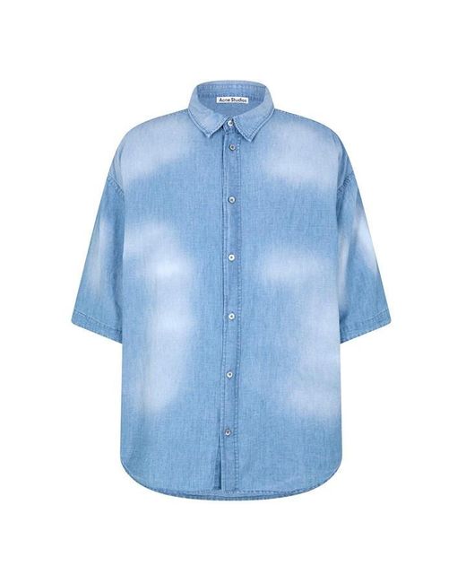 Acne Blue Geometric Print Short Sleeve Shirt for men