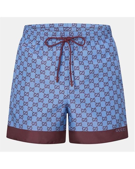 Gucci Blue Gg Print Poplin Swim Shorts for men