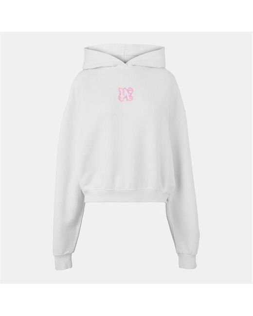Palm Angels White Neon Cropped Pull Over Hoodie