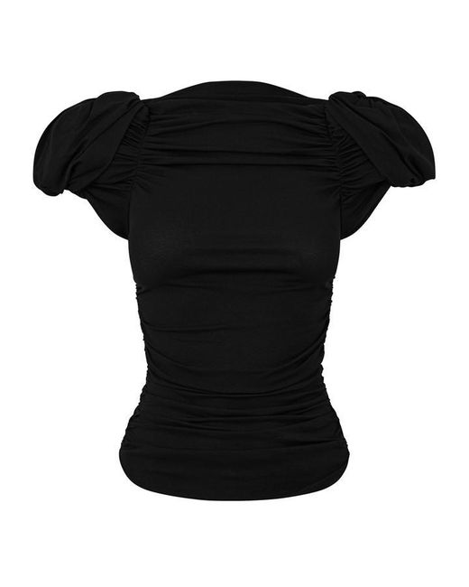 Magda Butrym Black Puff Sleeve Rucked Slim Fit T-Shirt
