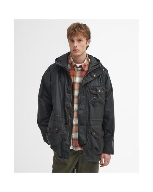 Barbour Black Field Waxed Parka Jacket for men