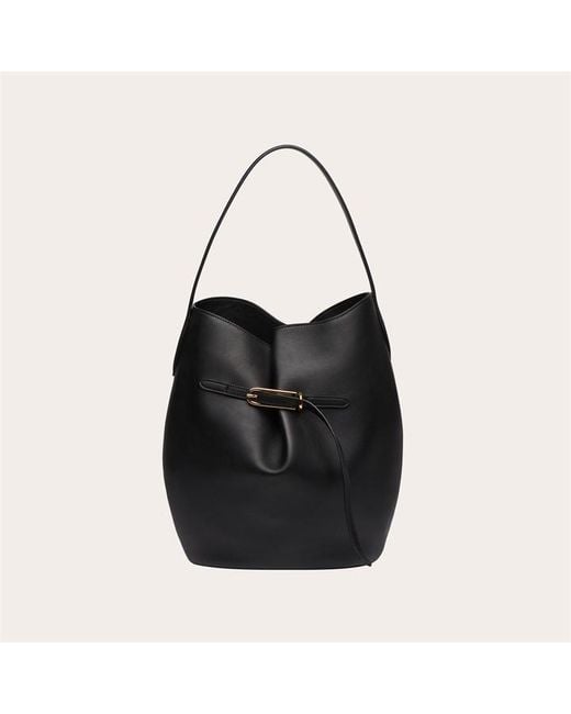 Liffner Black Large Belted Bucket Bag