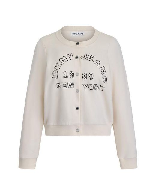 DKNY White Full Button Front Fleece Shrunken Jacket