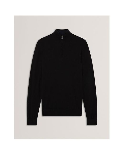 Ted Baker Black Merino Half Zip Crew Neck Jumper for men