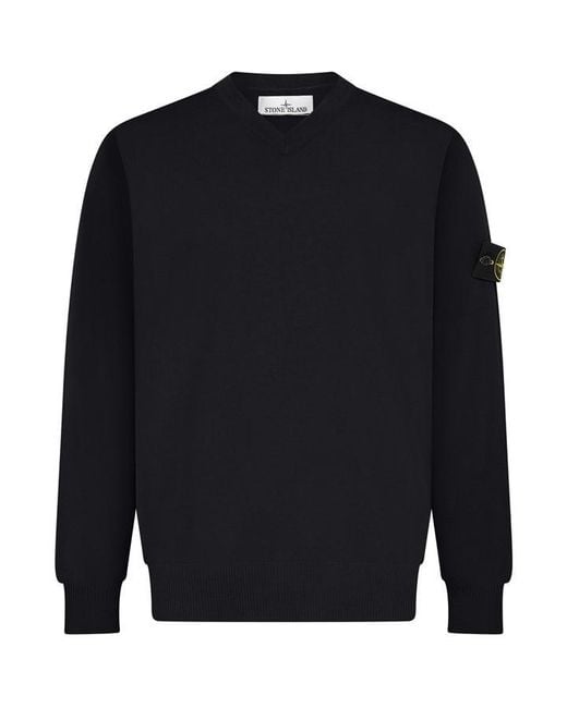 Stone Island Blue V Neck Wool Sweater for men