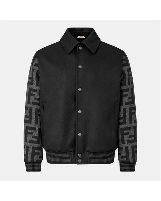 Fendi Black Felt Blouson Wool Long Sleeve Coach Jacket for men