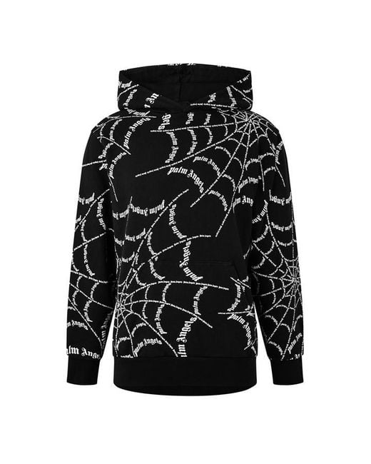 Palm Angels Black Palm Spider Web Hooded Sweatshirt for men