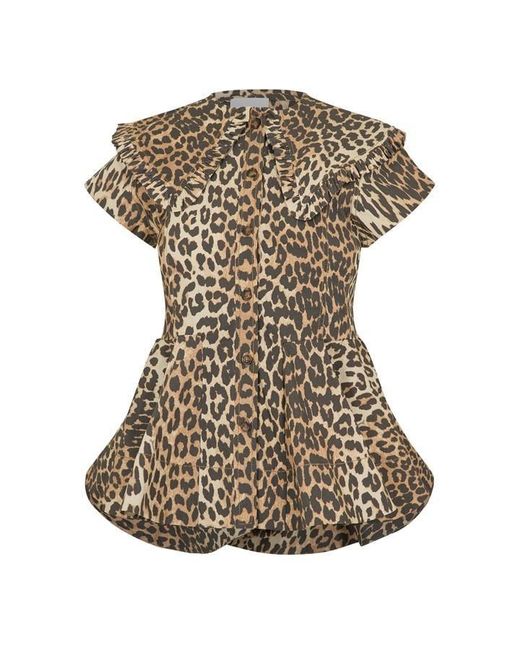 Ganni Metallic Printed Peter Pan Short Sleeve Blouse