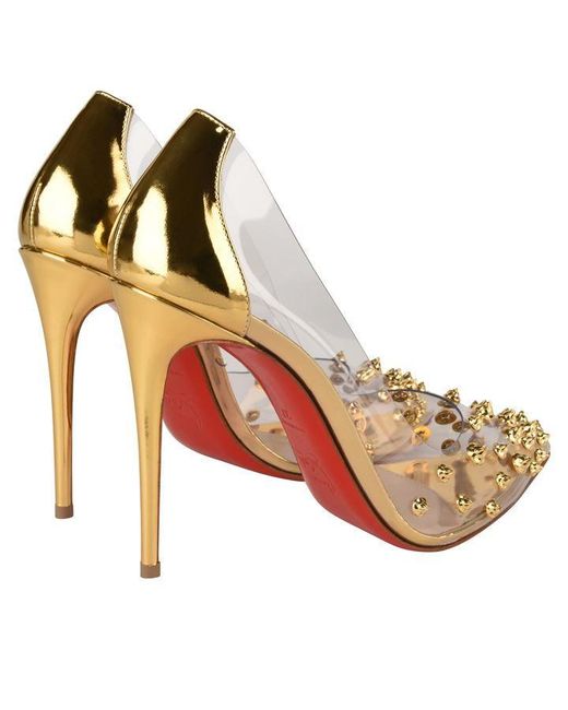 Christian Louboutin Leather Pvc Spike Stud Heels in Gold (Metallic ...