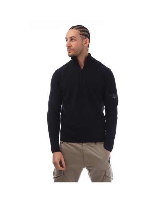 C P Company Black Lambswool Quarter-Zip Sweater for men