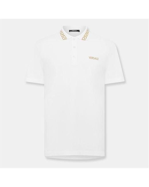 Versace Blue Greca Short Sleeve Polo Shirt for men