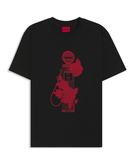 HUGO Gray Dikerd Short Sleeve T-Shirt With Artwork Detail for men