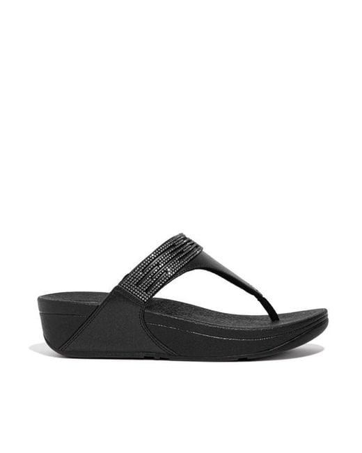 Fitflop Black Lulu Lasercrystal Leather Toe-Post Sandals