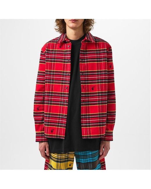 Off-White c/o Virgil Abloh Red Off Flannel Skate Shirt for men