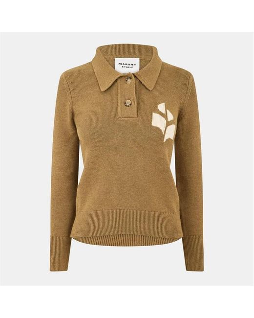 Isabel Marant Natural Nola Long Sleeve Knitted Polo Shirt