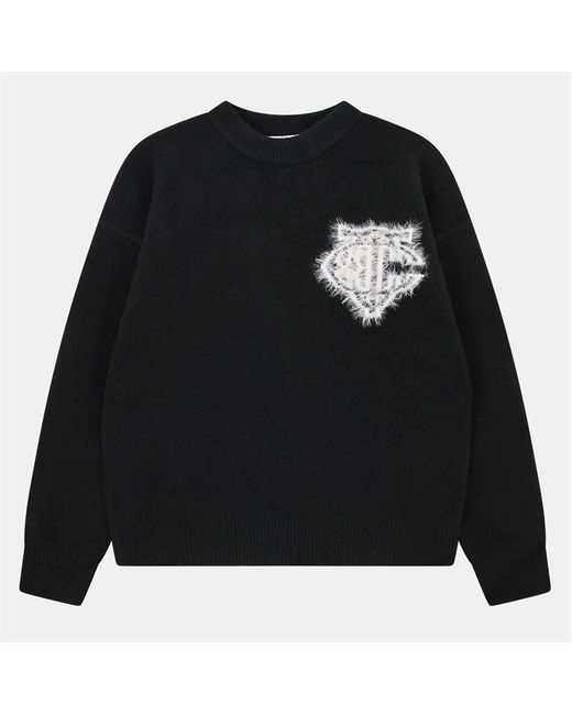 The Couture Club Black Fluffy Knit Crew Sweater for men