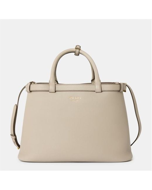 Prada Natural Buckle Medium Leather Handbag