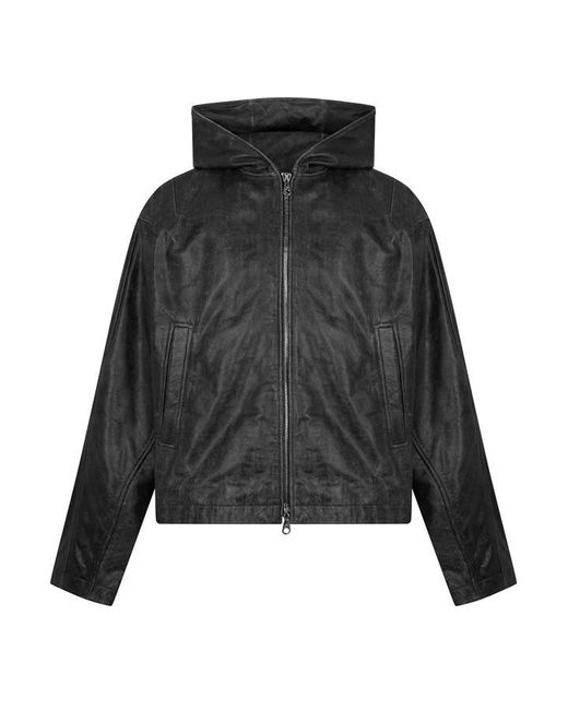 Cole Buxton Black Hooded Leather Jacket for men