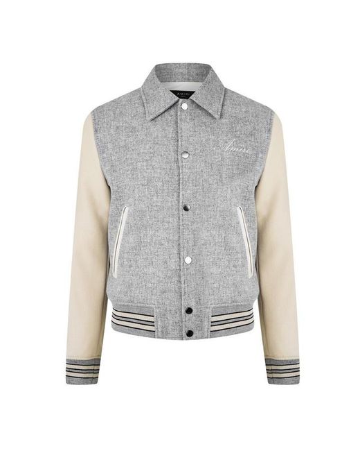 Amiri Gray Bones Wool Long Sleeve Varsity Jacket for men