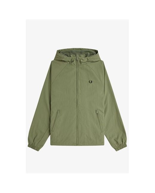 Fred Perry Green Taslan Hooded Shell Jacket for men
