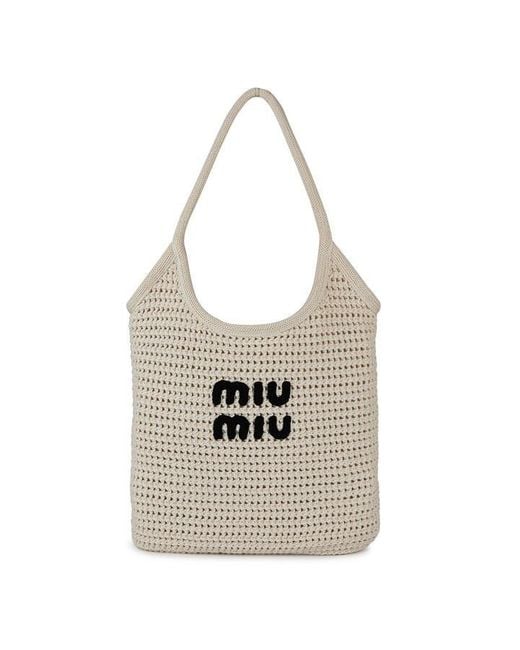 Miu Miu White Miu Crochet Tote Ld42