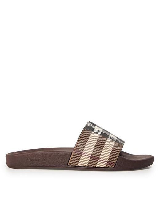 Burberry Brown Furley Check Slides for men