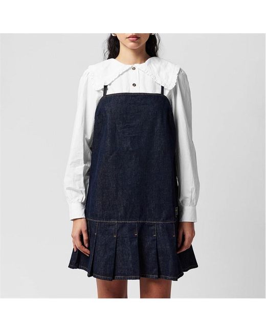 Ganni Blue Denim Mini Smocked Smock Dress
