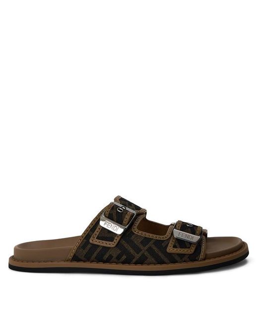 Fendi Brown Ff Flat Sandals for men