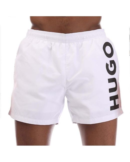 HUGO White Abas Logo Print Swim Shorts for men