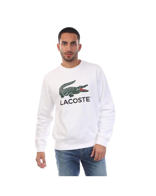 Lacoste White Fleece Crew Neck Sweatshirt for men