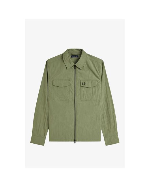 Fred Perry Green Long Sleeve Zip Overshirt for men