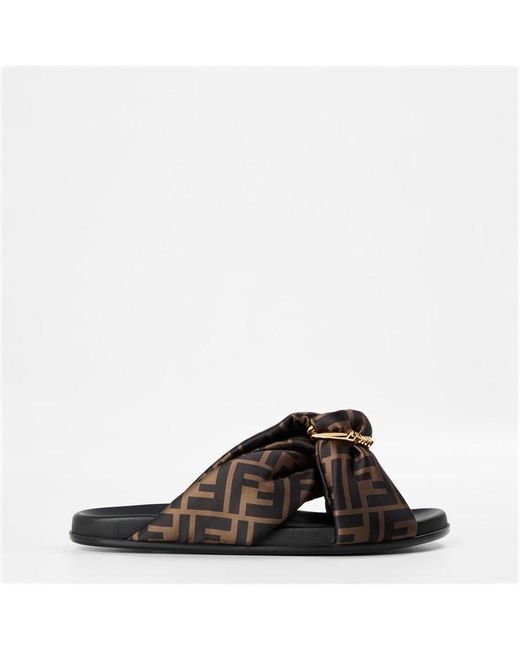 Fendi Black Ff Satin Slides