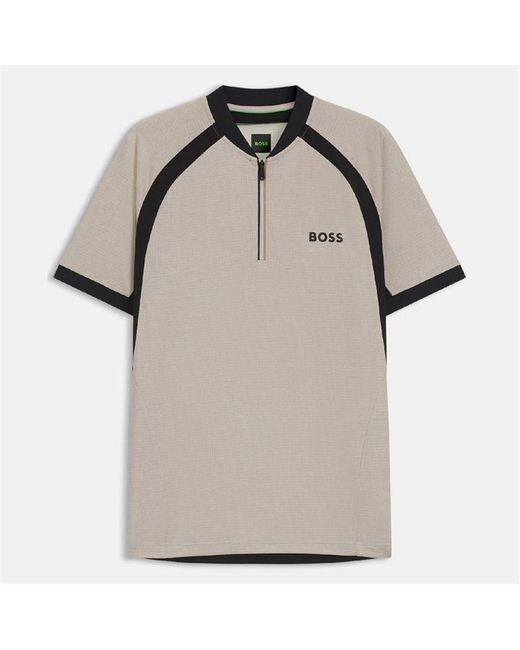 Boss Gray Pl_Toc Matchball Zip-Neck Mesh Polo Shirt for men