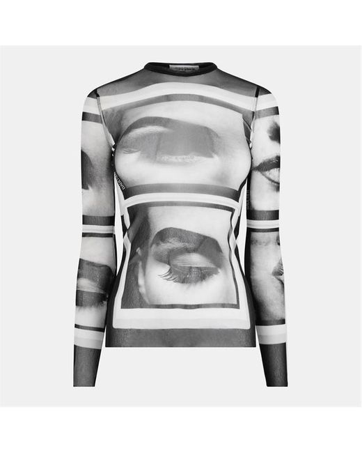 Jean Paul Gaultier Gray Eyes Lips Top Long Sleeve T-Shirt