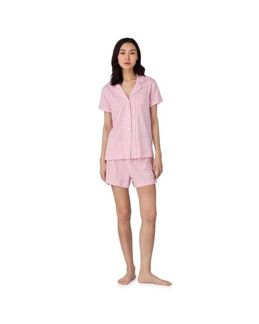 Ralph Lauren Pink Short Sleeve Stripe Pyjama Set